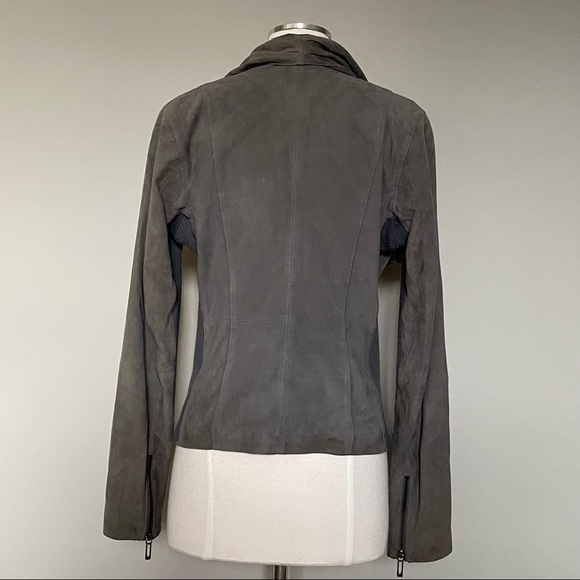 Vince Jacket Drape Collar Paper Weight Suede Biker Jacket in Grey, Medium - Picture 6 of 16